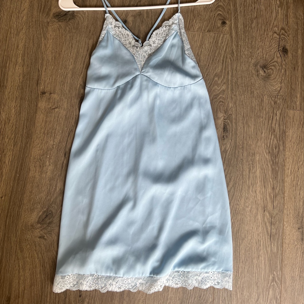 Frankie's Bikinis Light Blue Dress with White Lace Trim